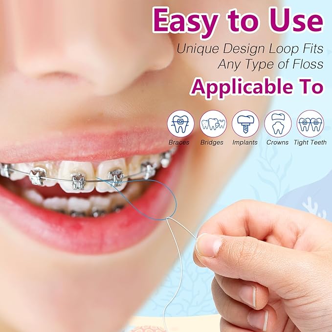 Preteen Kids Floss Threaders, Deep Clean Orthodontic Threader Floss for Braces, Bridges, and Implants 200PCS (4Pack)