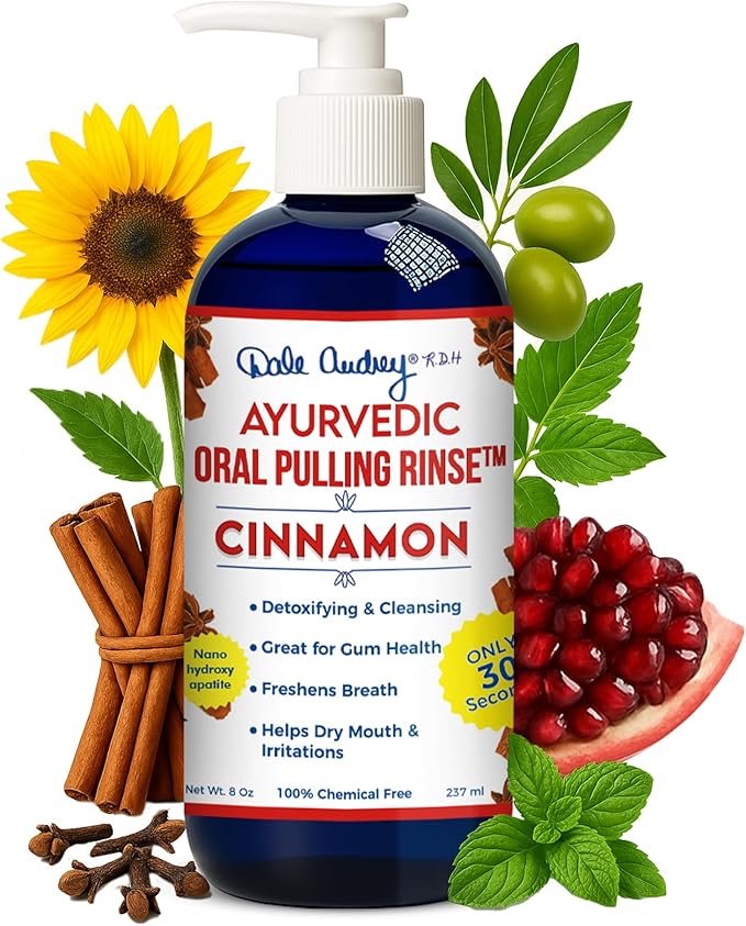 Dale Audrey Ayurvedic Nano Hydroxyapatite Oil Pulling for Teeth and Gums | Cinnamon Flavored Organic Oral Rinse Mouthwash for Bad Breath | Essential Oils for Teeth Whitening & Fresh Breath | (8 oz)