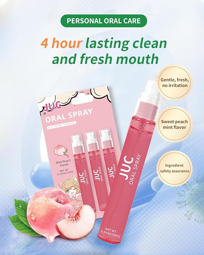3 Count Mint Breath Spray Mouth Spray Breath Freshener Oral Care for All Ages 0.33OZ (10ML) Mint Peach Flavor