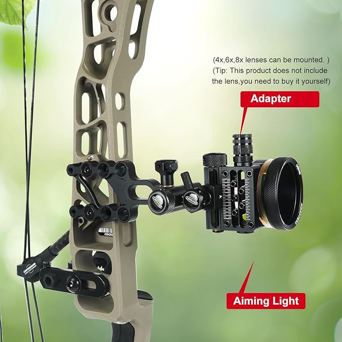 Archery 5-Pin Bow Sight - 0.019" Fiber, Brass Pin, Aluminum Machined - Right and Left Handed, with Hi-Vis Level for Archery, Hunting, Shooting