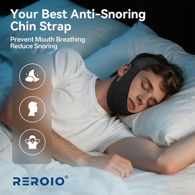 Chin Strap for Sleeping with 4-Side Adjustment, Anti Snoring Chin Strap Elasticity for Adults, Anti Snoring Devices Breathable and Durable, Snore Stopper for CPAP Users, Black, M