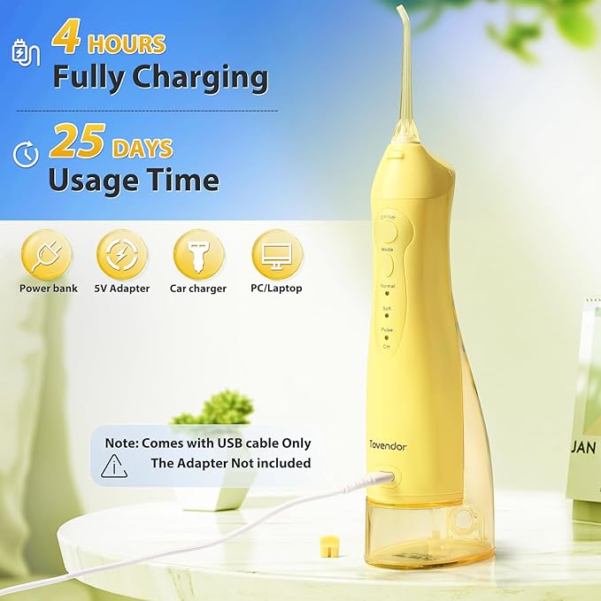 TOVENDOR Electric Water Dental Flosser Teeth Pick, Cordless Flossers Oral Irrigator IPX7 Waterproof 300ML Rechargeable Travel Water Teeth Cleaner with 5 Tips for Home Braces Care Gums Deep Cleaning