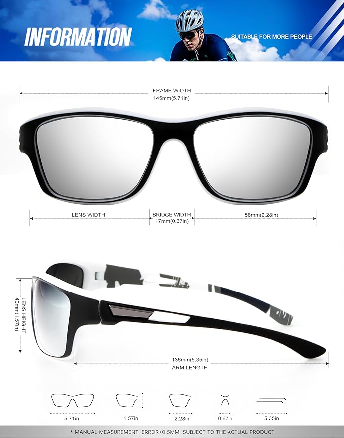 KALIYADI Polarized Sunglasses for Men, Sports Sun Glasses for Driving Cycling Fishing with UV protection
