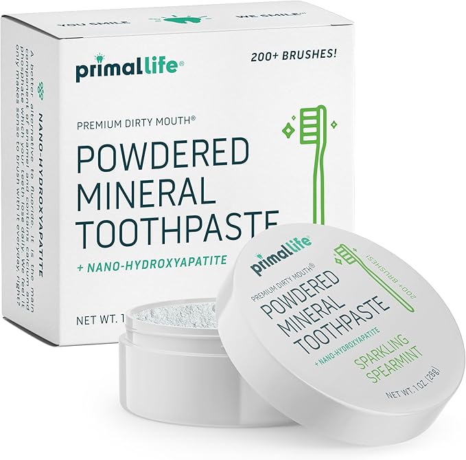 Primal Life Organics - Dirty Mouth Toothpowder, Tooth Cleaning Powder, Flavored Essential Oils with Natural Kaolin & Bentonite Clay, Good for 200+ Brushings, Paleo, Organic, Vegan (Spearmint, 1 oz)
