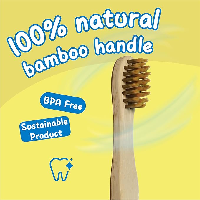 Children Bamboo Toothbrushes for 3 y+ Tots, BPA Free Bristles, Medium Soft, 6 PCS Bamboo Toothbrush for Dental Hygiene, Compostable and Sustainable, Ergonomic Wave-Shaped Handle