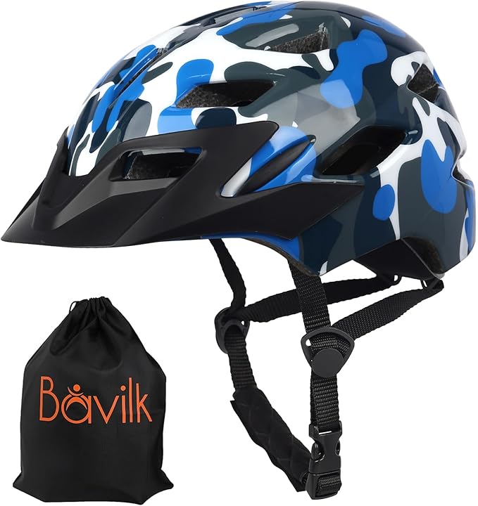 Kids Bike Helmet,Bavilk Kids Boys Girls Bike Helmets with LED Light Detachable Visor Children Youth Teen Multi-Sport for Skating Cycling Scooter Skateboard Adjustable & Lightweight 19.7"-22.4"