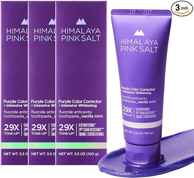 HIMALAYA PINKSALT Purple Whitening Toothpaste - Teeth Whitening, Deep Stain Remover with Fluoride, Plaque Remover, Appropriate for Sensitive Teeth, Peroxide Free - Vanilla Mint, 3.5 oz (3 Packs)
