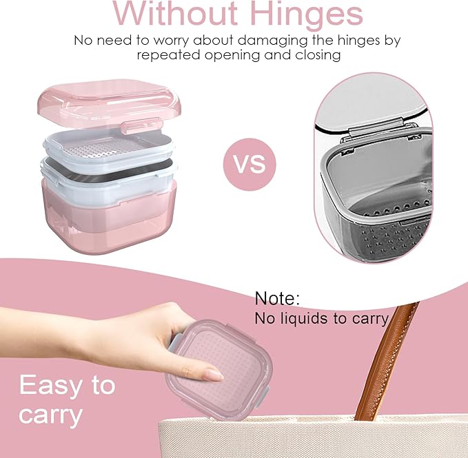 ARGOMAX Denture Case, Denture Cup for Soaking Dentures(Not Leak-Proof), Thorough Cleaning of Dentures, Retainer, Mouthguards, Clear Braces (Pink).