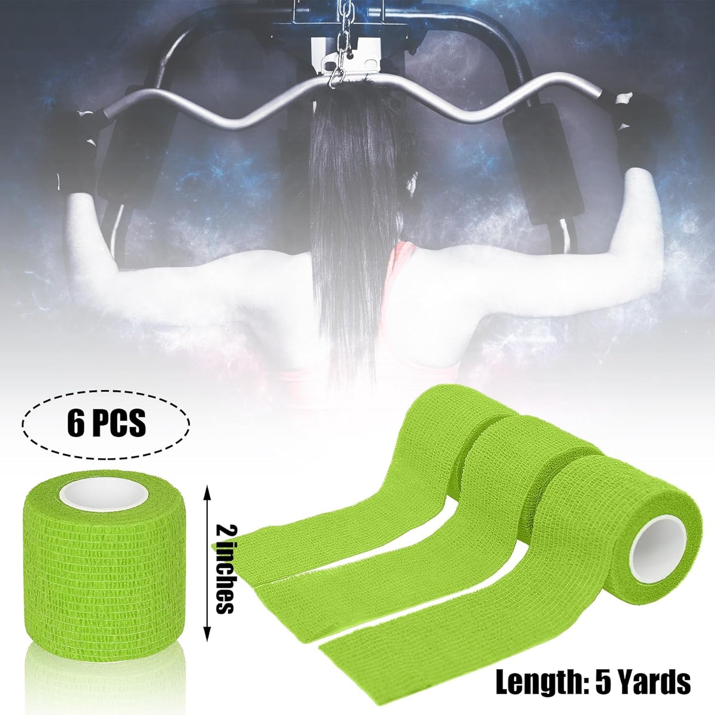 6 Pack 2 Inches Self Adhesive Bandage Wrap Breathable Cohesive Bandage Elastic Tape for Pets, Athletic, Sports, Wrist, Knee, Ankle(5 Yards Per Roll, Grass Green)