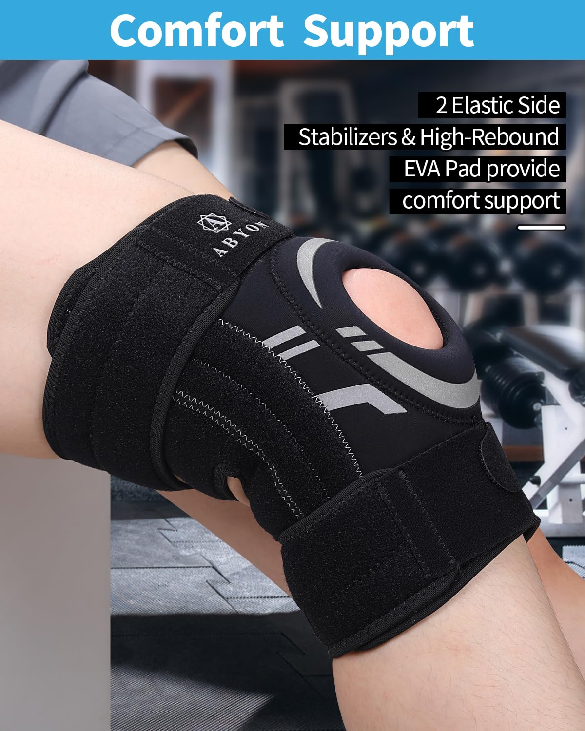 ABYON Knee Brace for Pain Relief, Meniscus Tear, Arthritis, ACL and Joint Support – Open Patella Dual Side Stabilizer Knee Support with Medical-Grade Compression for Men and Women - Please Check How To Size Video