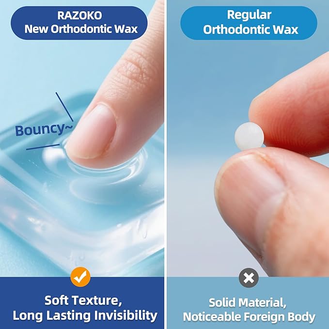 RAZOKO Orthodontic Wax for Braces Wax Dots Gentle Comfort, Clear Invisible Fit, All Day Protection 24 Individual Hygienic Packaging Dental Wax