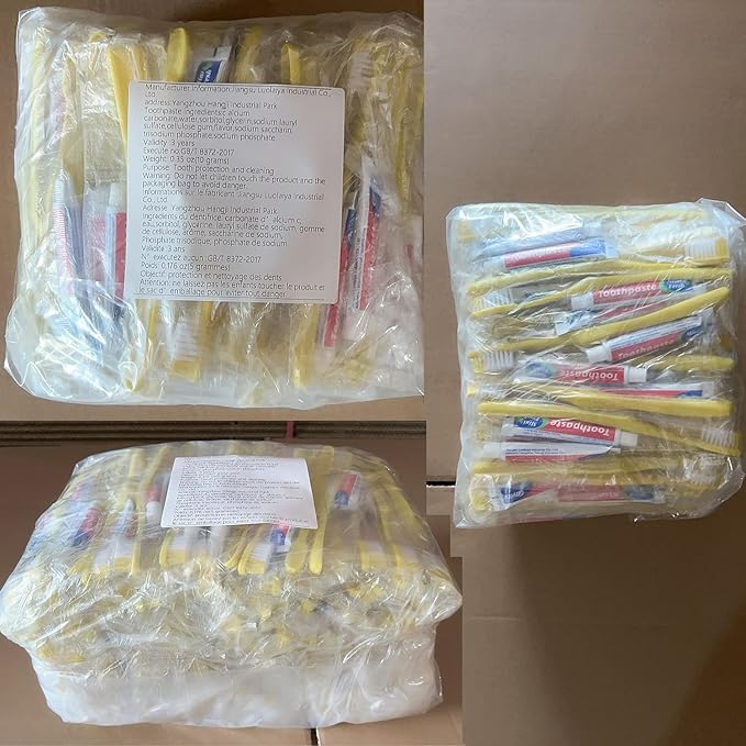 Disposable Toothbrushes with Toothpaste Pack of 100, Yellow Hollow Toothbrush with 10g Toothpaste Individually Wrapped Disposable Travel Toothbrushes Kit in Bulk for Homeless,Airbnb,Hotel,Charity
