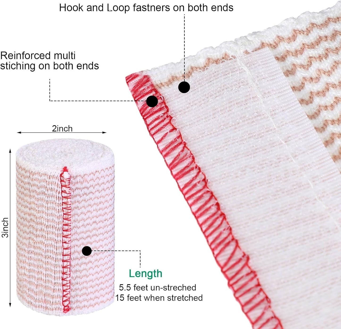 LEIFIDE 36 Pack Compression Bandage Wrap with Self Closure on Both Ends Elastic Bandage for Legs, Knees, Ankles, Wrists, Elbows, Shoulders, Athletic Stretchable Wrap(3 Inch,Red Trim)