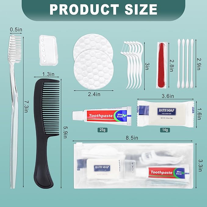 100 Sets Personal Hygiene Kit Bulk, Disposable Toothbrushes With Toothpaste, Floss, Comb, Soap Cover and Vanity Kit - Toiletry Supplies for Women, Men, Travel, Homeless