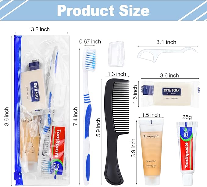 Pack of 25 Hygiene Kit, Hygiene Kit Bulk, Individually Packed, Travel Hygiene Kit with Toothbrush, Toothpaste, Comb, Shampoo, Soap and Floss Picks, Home, Suitable for Hotel, Camping, Travel