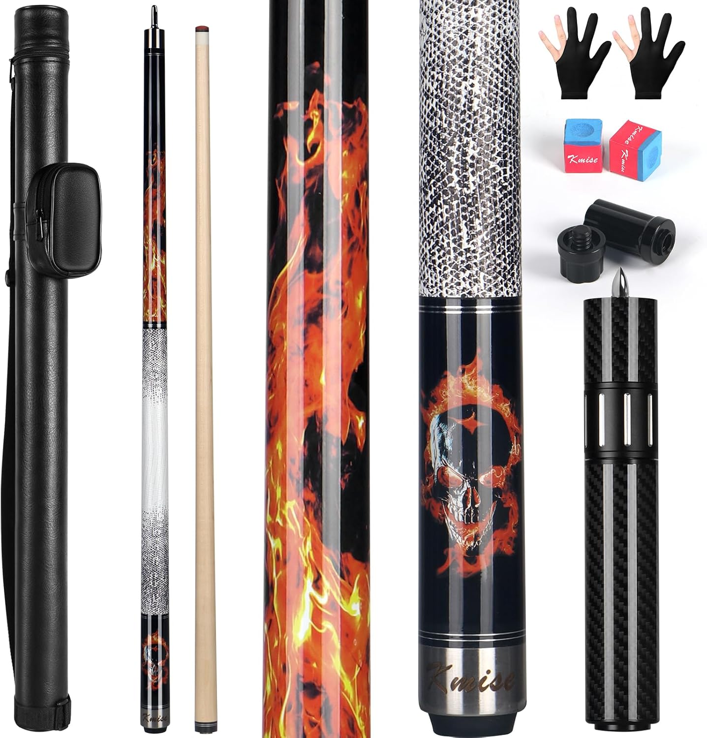 Kmise Professional Pool Cue Stick - 19 20 21oz Canadian Maple Cue Sticks, Low Deflection Shaft with Telescopic Carbon Fiber Extension, Pool Sticks for Aults, Billiard Cue Sticks with Leather Cue Case