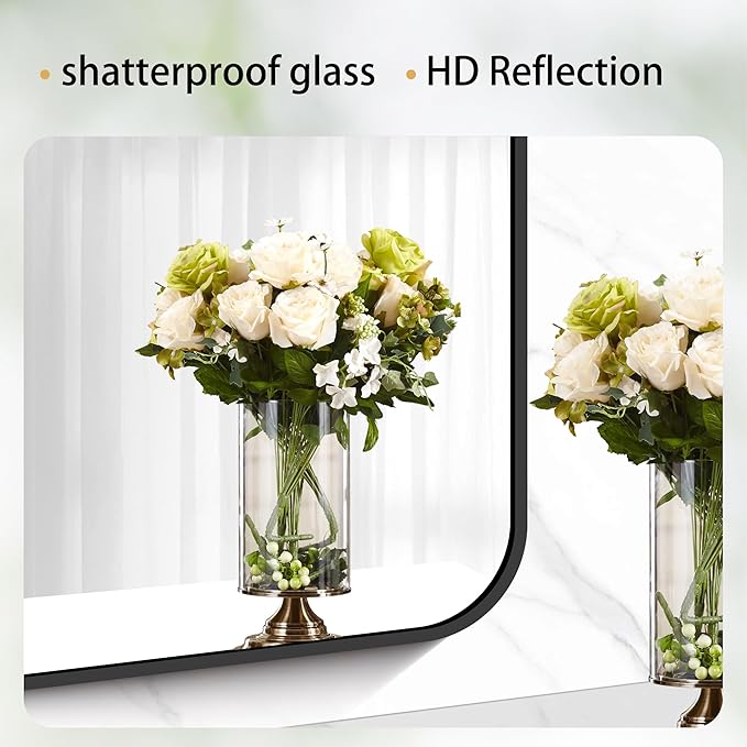 24" x 55"Bathroom Mirror, Matte Black Wall Mirror with Metal Frame, Decorative Rectangular Vanity Mirror for Bedroom Bathroom Living Room Entryway (Horizontal/Vertical)