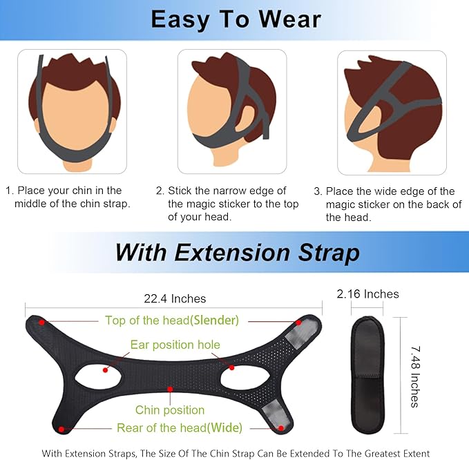 Forzacx Chin Strap for Cpap Users Anti Snoring Devices 2 Pack - Breathable Cpap Chin Strap Snoring Solution, Effectively Reduce Snoring, Non-Stick Hair, Don't Fade - Black