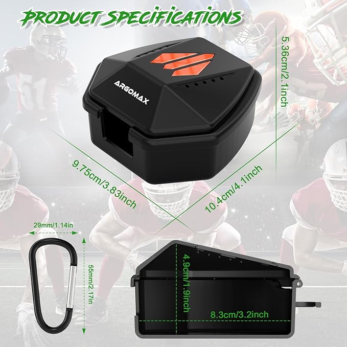 ARGOMAX Sports Lip Guard Case with Clip, Specializing Storage of Mouthguards with Lip Protection. Compatible with Various Brands of Football Lip Guard, Black+Orange.