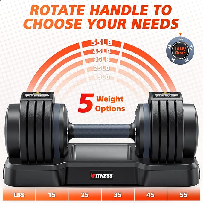 Adjustable Dumbbells Set of 2, 1 Hand Adjustable Weights Dumbbells Set, 5 in 1/10 in 1 Free Dumbbell with Anti-Slip Texture Handle, 25/55/80lb Pair Weight Set For Home Gym Suit both Men and Women