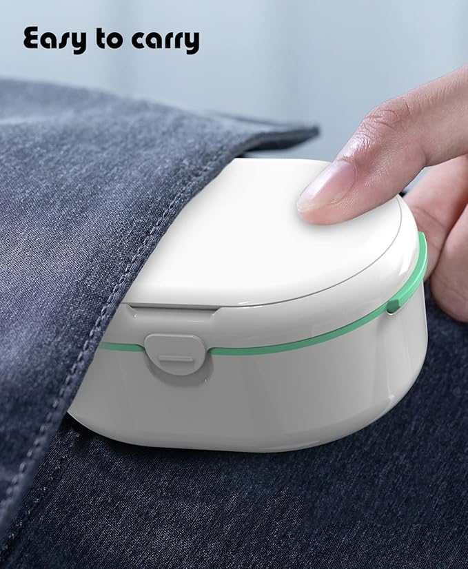 MURRI&MURRDI Retainer Case, Denture Bath Box with Strainer Basket, Mouth Guard Case, Braces Cleaner Cup, Cute Retainer Holder Denture Storage Soak Container for Travel Cleaning (D White)