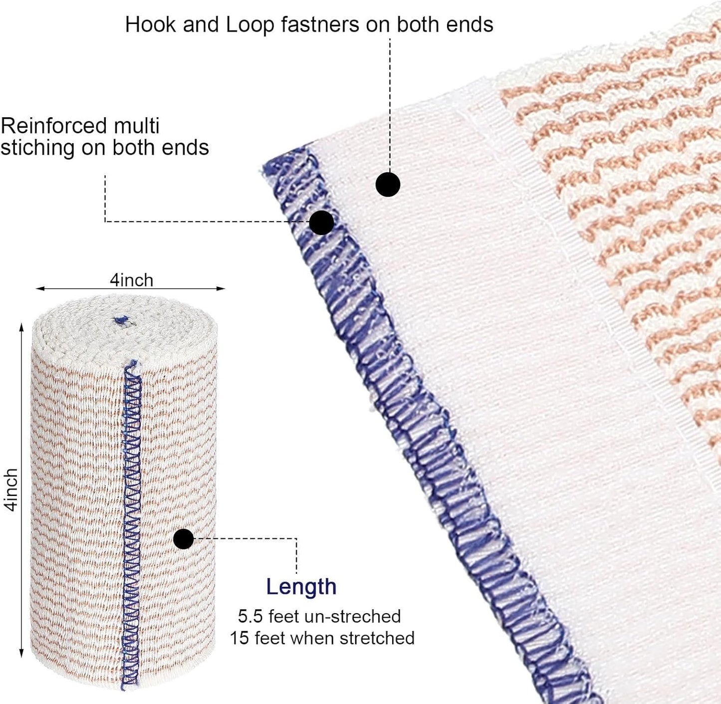 LEIFIDE 36 Pack Compression Bandage Wrap with Self Closure on Both Ends Elastic Bandage for Legs, Knees, Ankles, Wrists, Elbows, Shoulders, Athletic Stretchable Wrap(4 Inch,Blue Trim)