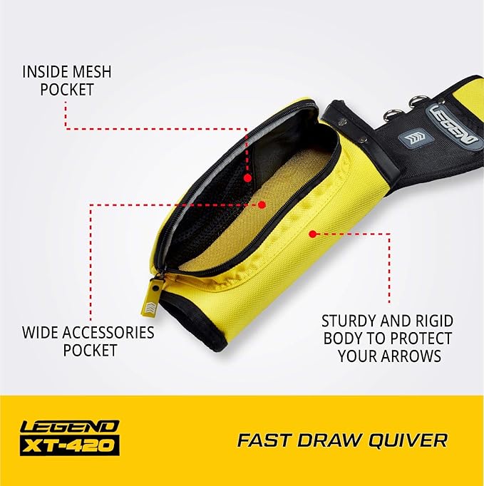 Legend XT420 Field Quiver - Left or Right-Handed Quiver Arrow Holder, Archery Quiver with 3 Arrow Tube, Durable Nylon Hip Quivers with Multiple Pockets for Archery Accessories, Score Card & Tools