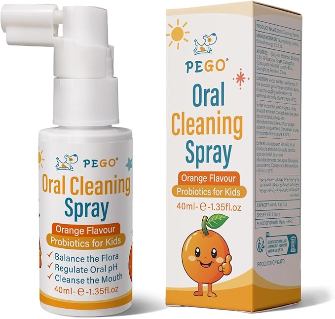 PEGO Kids Oral Spray, Toddler Toothpaste Helper for Daily Oral Care and Fresh Breath, Kid's Mouth Spray with Fluoride Free for Newborn to Preschoolers (40ml*1, Orange)