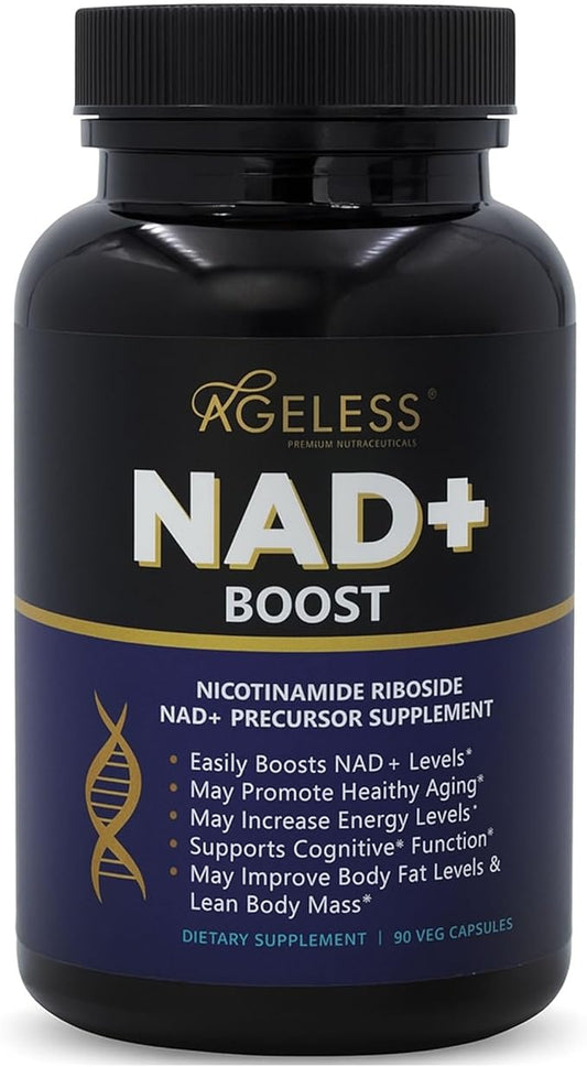 Ageless NAD Supplements for Women & Men | High Purity 300mg Nicotinamide Riboside Chloride | NMN Supplement for Anti-Aging | Support Energy, Focus, Body Fat and Cognitive Function - 90 Count
