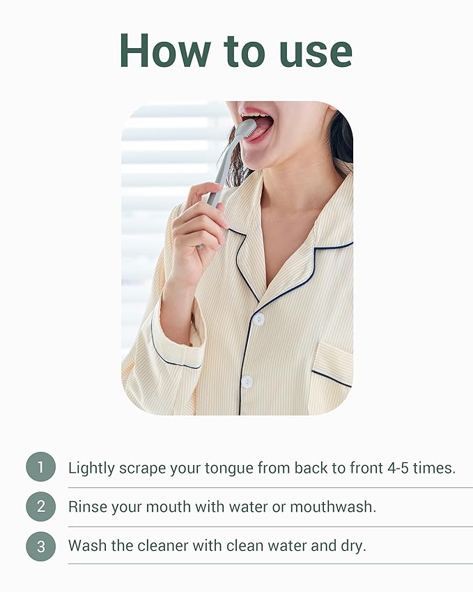 DEARCUS Korean Tongue Scraper with 3 Replaceable Heads - 100% BPA Free TPE Tongue Cleaner - Reduce Bad Breath & Without Hurt - Hygienic Scraper - Modern & Simple Design (Gray)