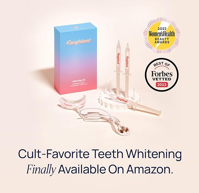 Laughland Original Teeth Whitening Kit, Phone-Powered LED Mouthpiece & 3 Whitening Gel Syringes, 8% Hydrogen Peroxide, Aloe Vera & Mint, for Sensitive Teeth, at-Home Dental Care, 6+ Treatments