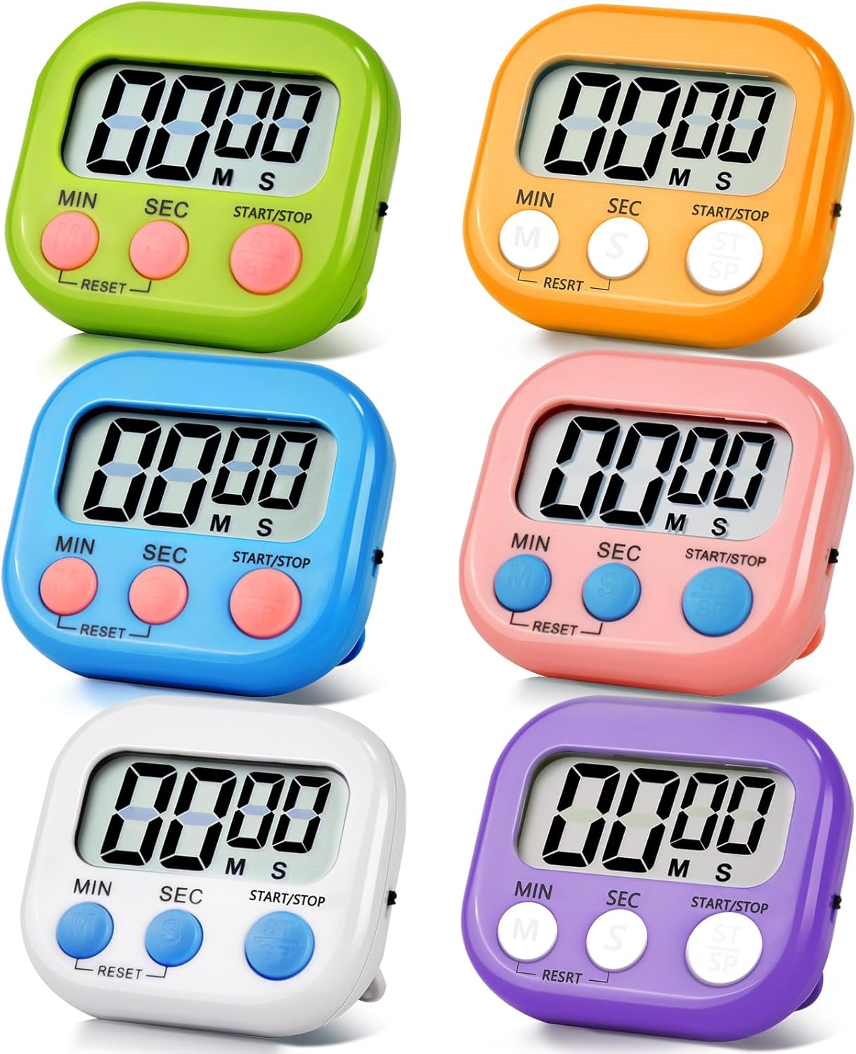 6 Pack Digital Kitchen Timer Magnetic Digital Timer with Big Display Loud Ring Cooking Timers for Cooking, Game, Gym, Break Time, Classroom(6, Multicolor)