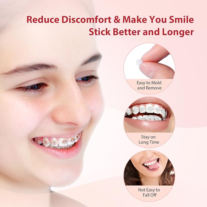 JMU 10 Pack Orthodontic Wax for Braces, 500 Precut Wax Dots, Strawberry Flavored for Fresh Breath, Safe for Sensitive Teeth & Braces Care