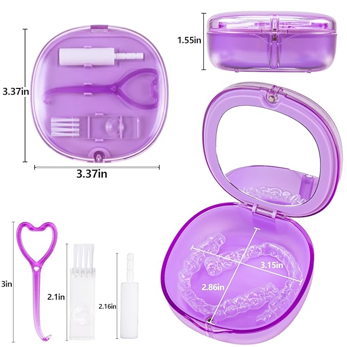 Braces Retainer Container Case with Mirror, Aligner and Retainer Holder Case Mouthguard Storage Container for Night Guard, Clear Aligner, Orthodontic Supplies with Removal Tool, Chew and Travel Brush