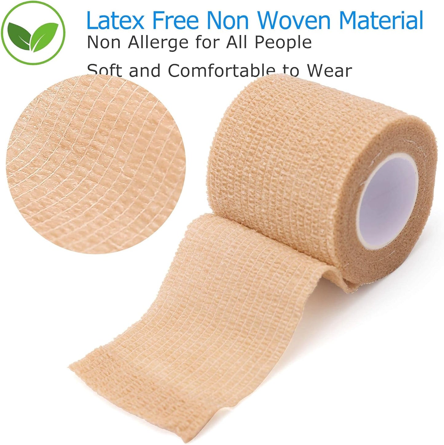 LotFancy Self Adhesive Bandage Wrap, 12 Pack, 2" x 5 Yards Non Woven Medical Tape, Latex Free, First Aid Tape for Athletic Wrist Ankle Sprains Swelling, Tan Color