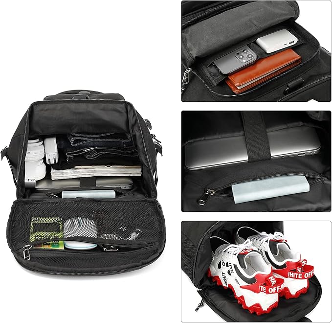 Kalesi Gym Duffle Bag Backpack 4-Way Waterproof with Shoes Compartment for travel Sport Hiking laptop (Black)