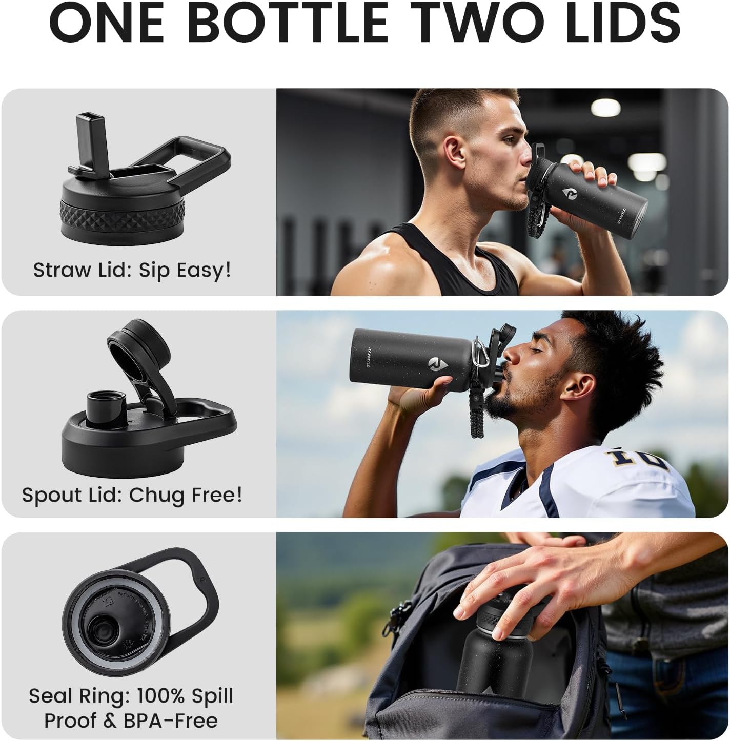 32oz Insulated Water Bottle, Triple Wall Vacuum Stainless Steel Water Bottles - Keeps Cold 48H, Reusable Metal water flask Jug for Gym, Sports, Camping, Hiking,Travel, Black Speckled