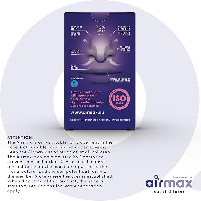 Airmax Nasal Dilators - Anti Snore Device - Small - 6-Month Relief - Cure for Snoring - Recommended by Physicians - Blue - One-Pack