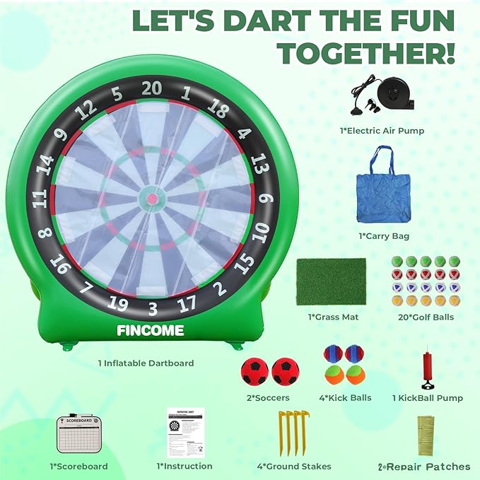 Inflatable 6ft Giant Dartboard, Golf Darts Kick Darts, Soccer & Throw Darts Game with Pump, 2 Kickball, 4 Throw Balls, 20 Golf Balls, Chipping Mat, Giant Dart Board Target Yard Games