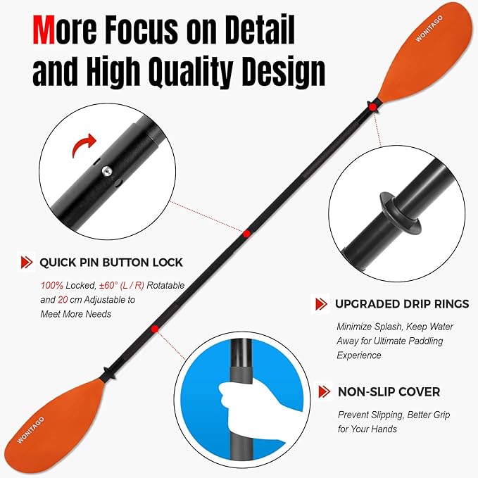 Kayak Paddles with Alloy Shaft and PP Blade, Floating Kayaking Oars, Adjustable 230-250 cm/90-98 Inches, 210-230 cm/82-90 Inches