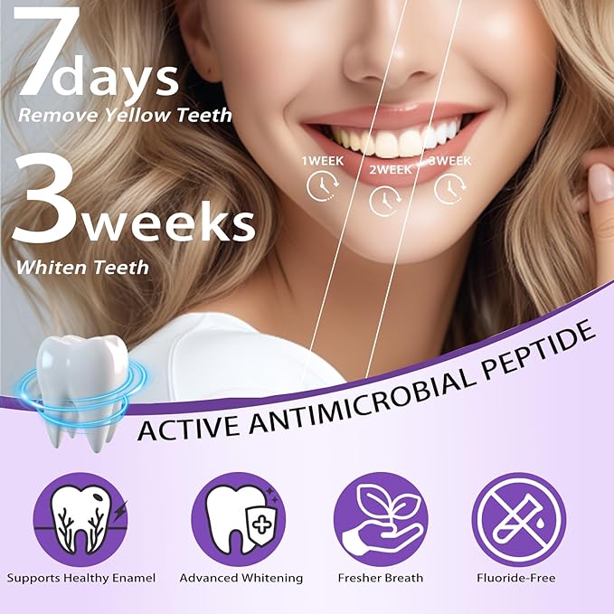 VIELLA POP Antimicrobial Peptide Whitening Toothpaste - Purple Toothpaste for Teeth Whitening | Color Correcting | Brightens Yellow | Enamel Protection | Passion Fruit & Mint Flavor(1pcs)