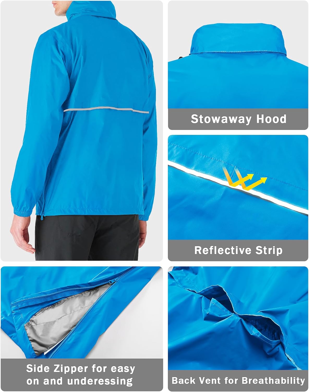 33,000ft Men's Pullover Rain Jacket Waterproof with Hood Lightweight Packable Raincoat Windbreaker for Golf Travel
