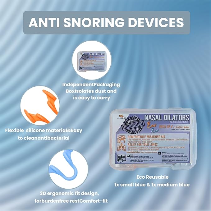 4 Pcak Nasal Dilators for Snoring, Extra Strength Nose Dilators for Breathing, Boost Oxygen Inhale, Improve Sleep Quality (2X Small & 2X Medium)