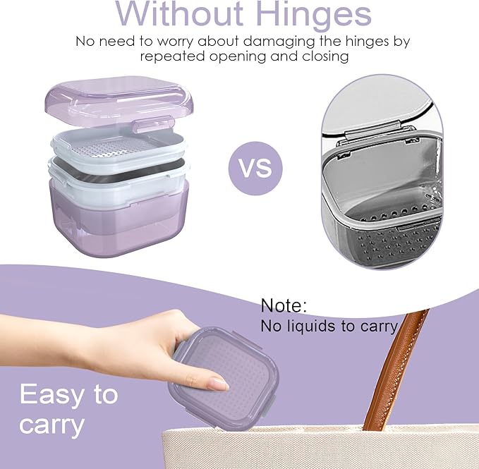 ARGOMAX Denture case, Denture Cup for Soaking dentures(Not Leak-Proof), Thorough Cleaning of dentures, Retainer, Mouthguards, Clear Braces (Purple).