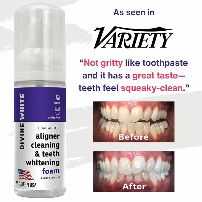 Dual-Action Stain Removal Aligner/Retainer Cleaner and Teeth Whitening Foam- Hydrogen Peroxide-Good for Invisalign, ClearCorrect, SmileDirectClub, Byte -Oral Care-Foam Toothpaste, 2-Pack