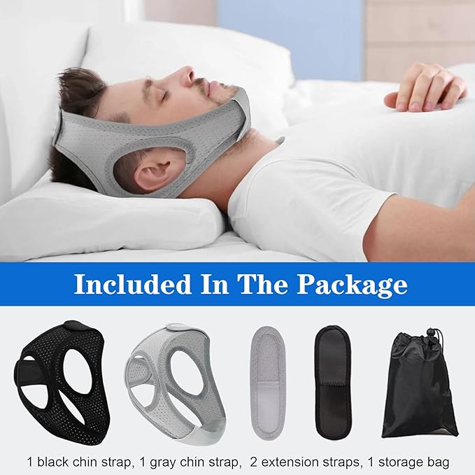 Forzacx Chin Strap for Cpap Users Anti Snoring Devices 2 Pack - Breathable Cpap Chin Strap Snoring Solution, Effectively Reduce Snoring, Non-Stick Hair, Don't Fade - Black&Grey