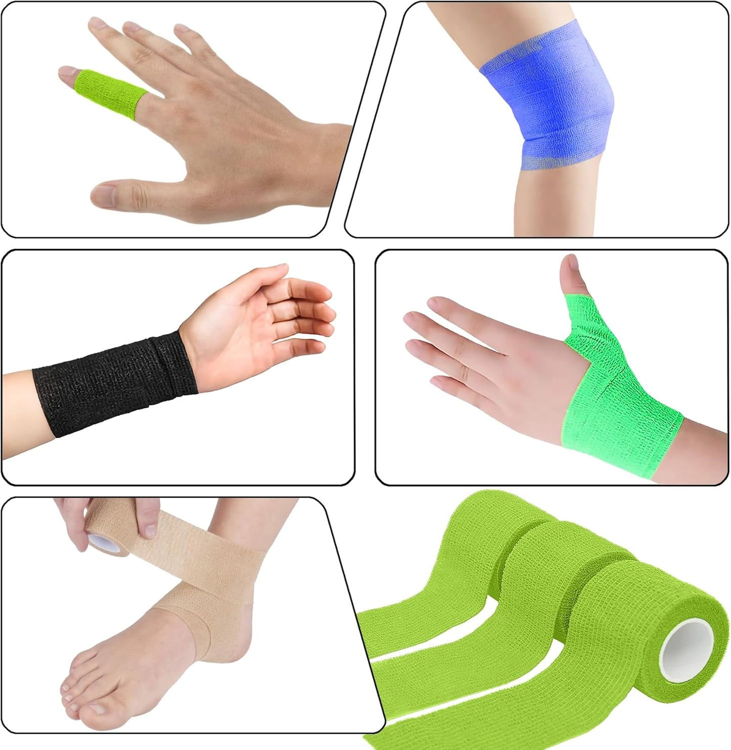 6 Pack 2 Inches Self Adhesive Bandage Wrap Breathable Cohesive Bandage Elastic Tape for Pets, Athletic, Sports, Wrist, Knee, Ankle(5 Yards Per Roll, Grass Green)