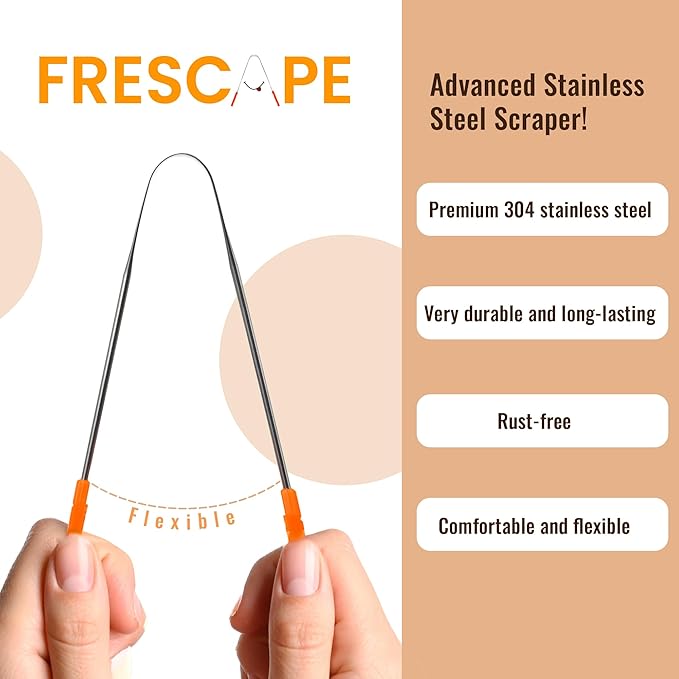 304 Stainless Steel Tongue Scraper for Tongue Cleaner for Adults and Kids| Durable, Rust-Resistant Hygiene Tool| Fresh Breath Tongue Scraper with Travel Case Pack of 4