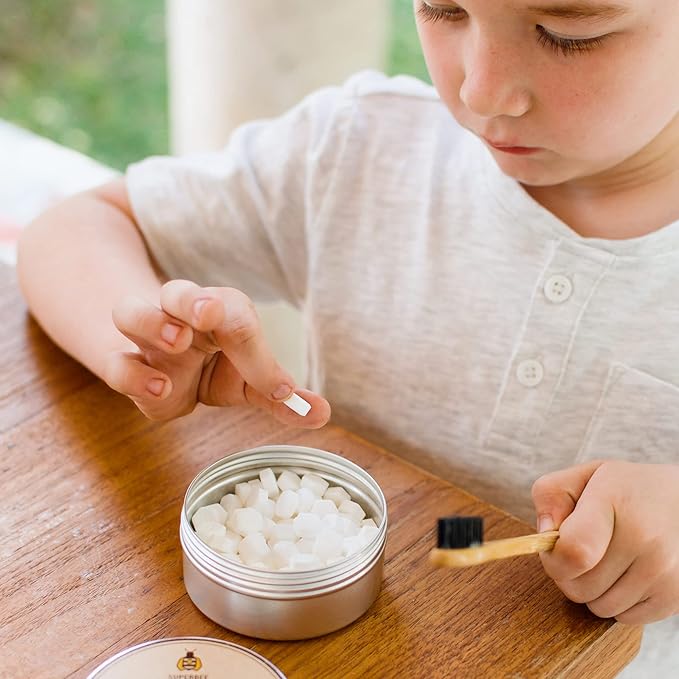 SuperBee Dentos Toothpaste Tablets & Dentos Floss, 100 Tabs, Fluoride Free & Eco Friendly, Travel Mouthwash Tablets, Sensitive Bites Kids Adults, Chewable Tablet, Spearmint