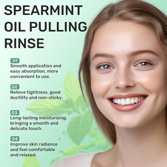 Spearmint White Oils Pulling Rinse-Natural Mouthwash with Organic Cold-Pressed Coconut Oil，White Oil Pulling Rinse for Teeth and Gums，Fresh Breath & Oral Care（2pc）